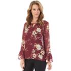 Women's Apt. 9&reg; Tiered Ruffle Sleeve Top, Size: Medium, Red Floral