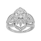 3/8 Carat T.w. Diamond Sterling Silver Flower Ring, Women's, White
