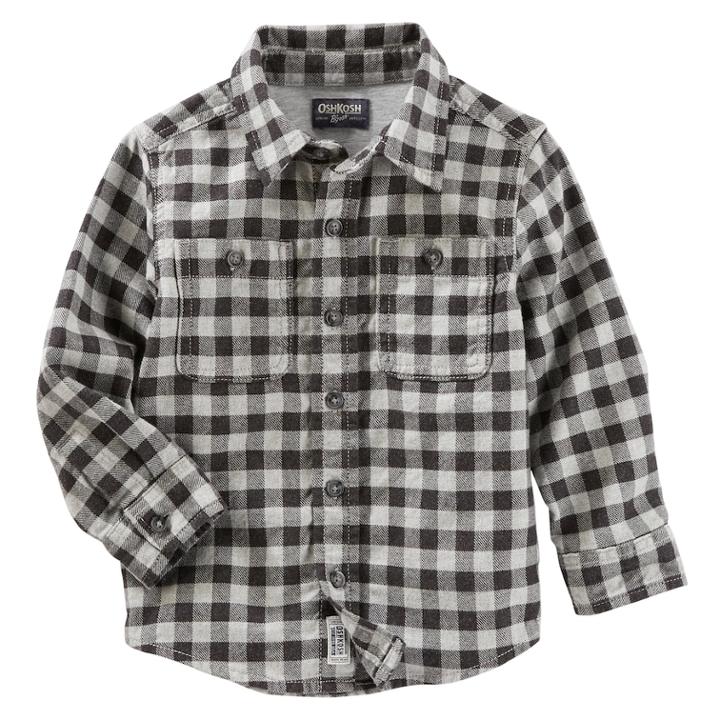 Boys 4-12 Oshkosh B'gosh&reg; Flannel Plaid Button Down Shirt, Size: 12, Black Gray Plaid