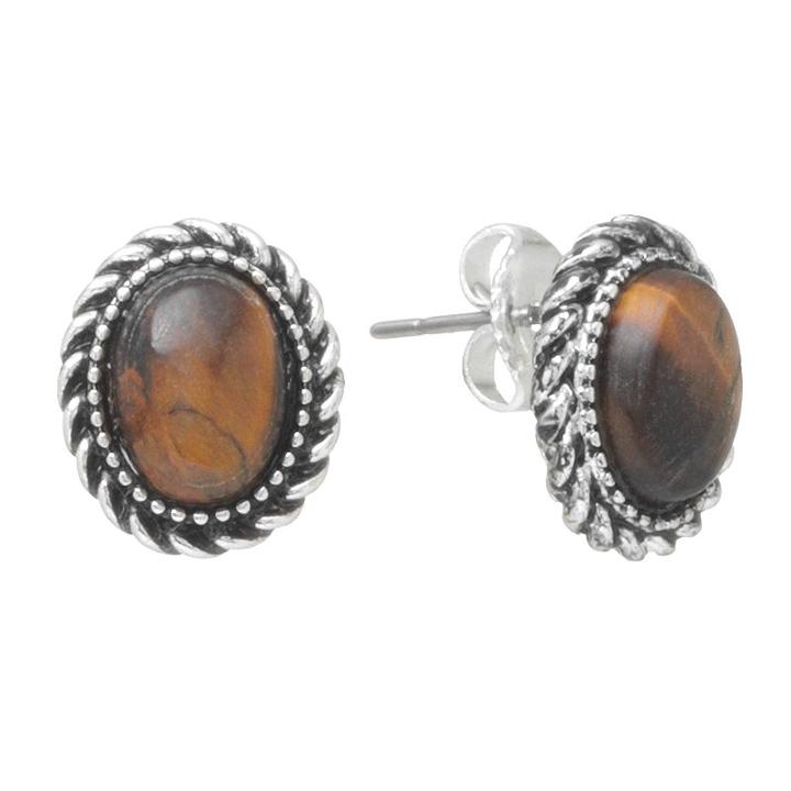 Chaps Silver-tone Simulated Tiger's-eye Stud Earrings, Women's, Grey