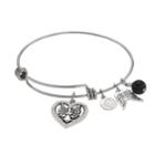 Love This Life Crystal Angel Heart Charm Bangle Bracelet, Women's, White