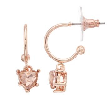 Lc Lauren Conrad Pink Simulated Crystal Nickel Free Heart Drop Earrings, Women's