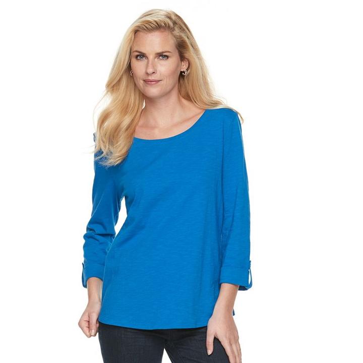 Women's Croft & Barrow&reg; Button-tab Scoopneck Tee, Size: Xl, Blue