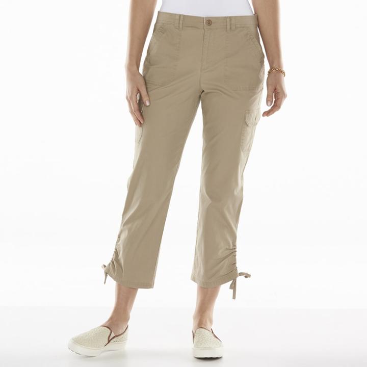 Gloria Vanderbilt Zoey Cargo Crop Pants - Women's, Size: 4, Lt Brown