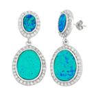 Lab-created Blue Opal & Cubic Zirconia Sterling Silver Oval Drop Earrings, Women's