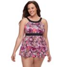 Plus Size A Shore Fit Hip Minimizer One-piece Swimdress And Brief Bottoms Set, Women's, Size: 22 W, Pink