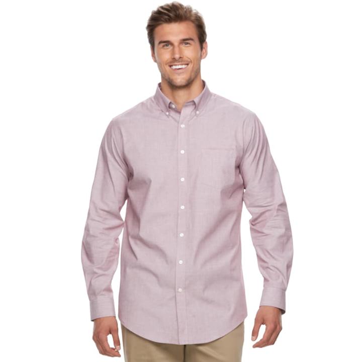 Big & Tall Croft & Barrow&reg; Classic-fit Stretch Woven Button-down Shirt, Men's, Size: Xxl Tall, Dark Red