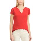 Women's Chaps Lace Sleeve Henley Tee, Size: Small, Red