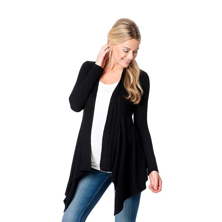 Maternity Oh Baby By Motherhood™ Ribbed Flyaway Cardigan, Women's, Size: Small, Black