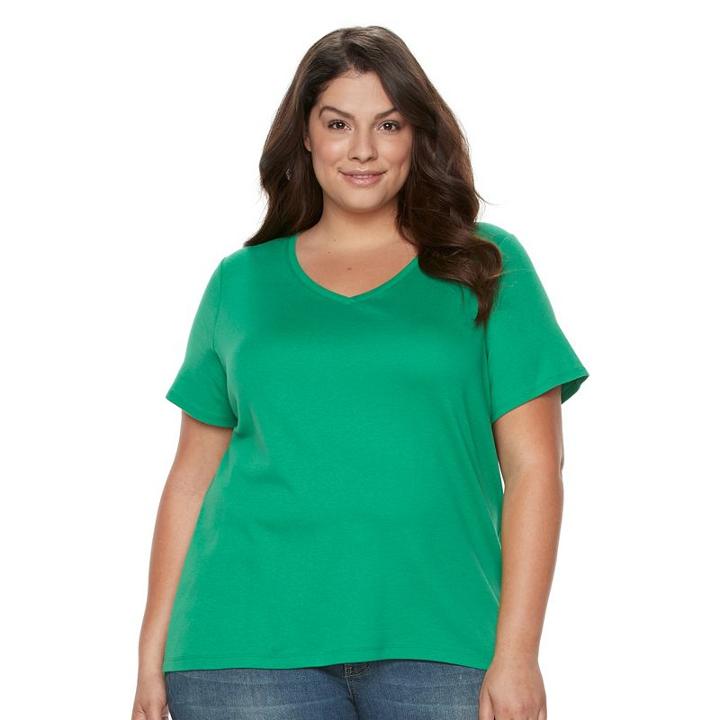 Plus Size Croft & Barrow&reg; Print Asymmetrical-hem Tee, Women's, Size: 2xl, Med Green