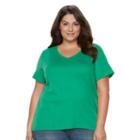 Plus Size Croft & Barrow&reg; Print Asymmetrical-hem Tee, Women's, Size: 2xl, Med Green