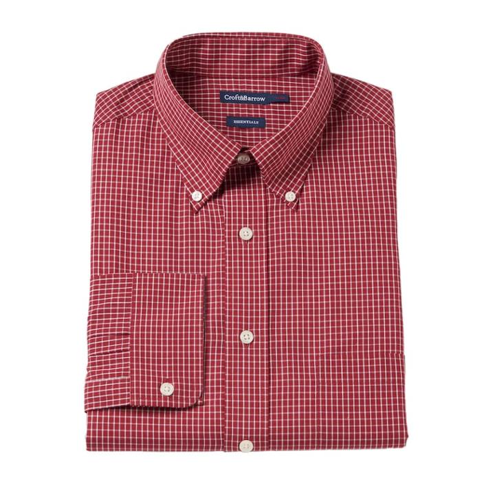 Men's Croft & Barrow&reg; Fitted Solid Easy Care Button-down Collar Dress Shirt, Size: 20 34/5b, Red