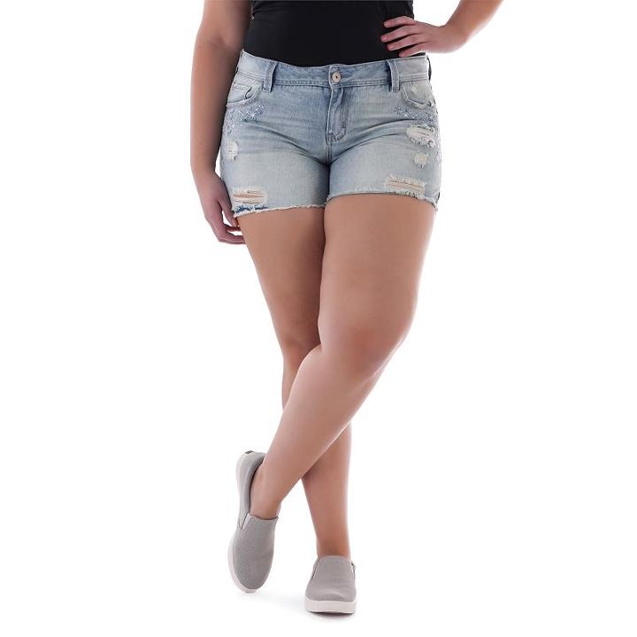 Juniors' Plus Size Amethyst Light Wash Denim Midi Shorts, Girl's, Size: 14 W, Dark Blue