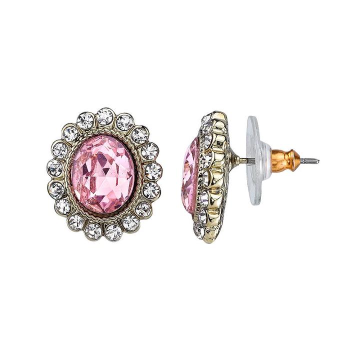 1928 Pink Oval Halo Stud Earrings, Women's