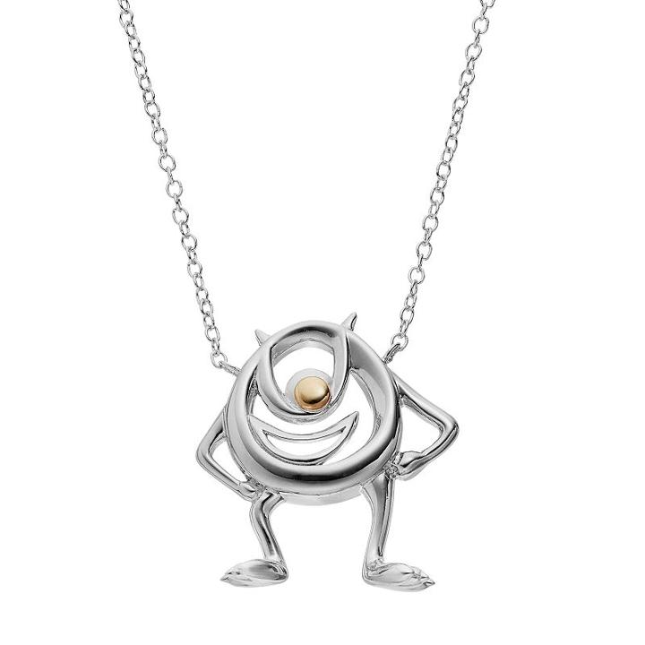 Disney / Pixar Monsters, Inc. Two Tone Sterling Silver Mike Necklace, Women's, Size: 18, Grey