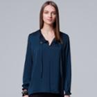 Women's Simply Vera Vera Wang Textured Satin Top, Size: Small, Dark Blue