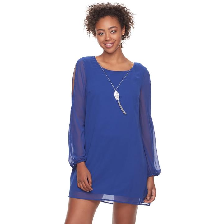 Junior's Lily Rose Split Sleeve Shift Dress, Teens, Size: Large, Brt Blue