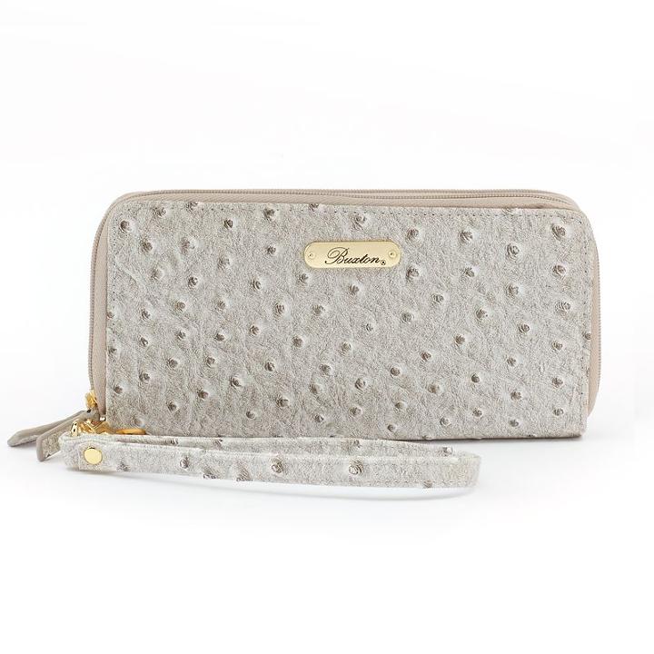 Buxton Ostrich Brights Double-zip Wristlet, Women's, Grey