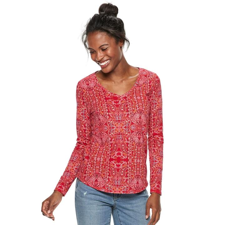 Petite Sonoma Goods For Life&trade; Essential V-neck Tee, Women's, Size: S Petite, Dark Red