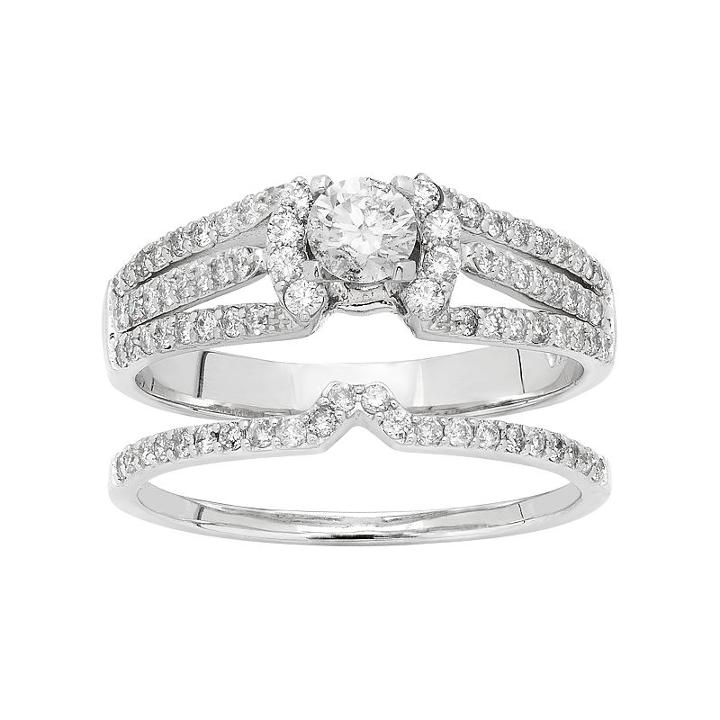 14k White Gold 1 Carat T.w. Igl Certified Diamond Engagement Ring Set, Women's, Size: 7
