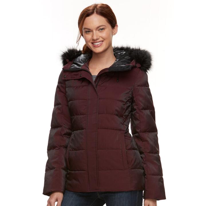 Women's Zeroxposur Faux-fur Trim Puffer Jacket, Size: Medium, Merlot