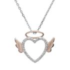 18k Rose Gold Over Silver And Sterling Silver Diamond Accent Angel Heart Pendant, Women's, White