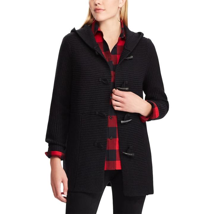 Women's Chaps Rib-knit Toggle Cardigan, Size: Large, Black