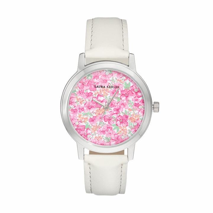 Laura Ashley Women's Crystal Floral Watch, White