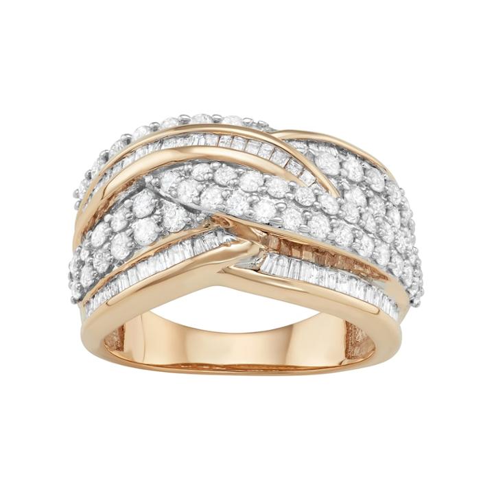 10k Gold 2 Carat T.w. Diamond Wave Ring, Women's, Size: 8, White