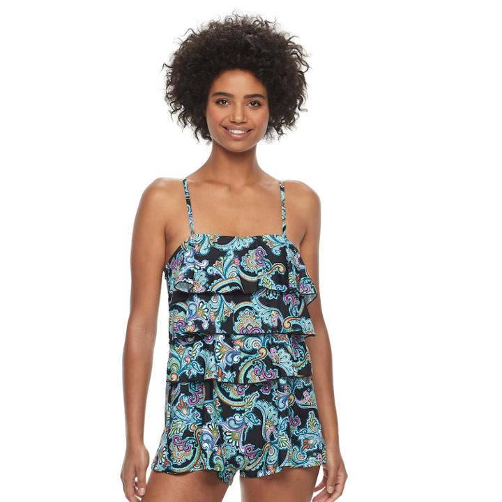 Women's A Shore Fit Hip Minimizer Tiered Swim Romper, Size: 6, Dolce Brite Paisley