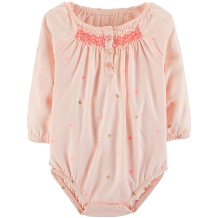 Baby Girl Oshkosh B'gosh&reg; Smocked Embroidered Bodysuit, Size: 18-24 Month, Pink