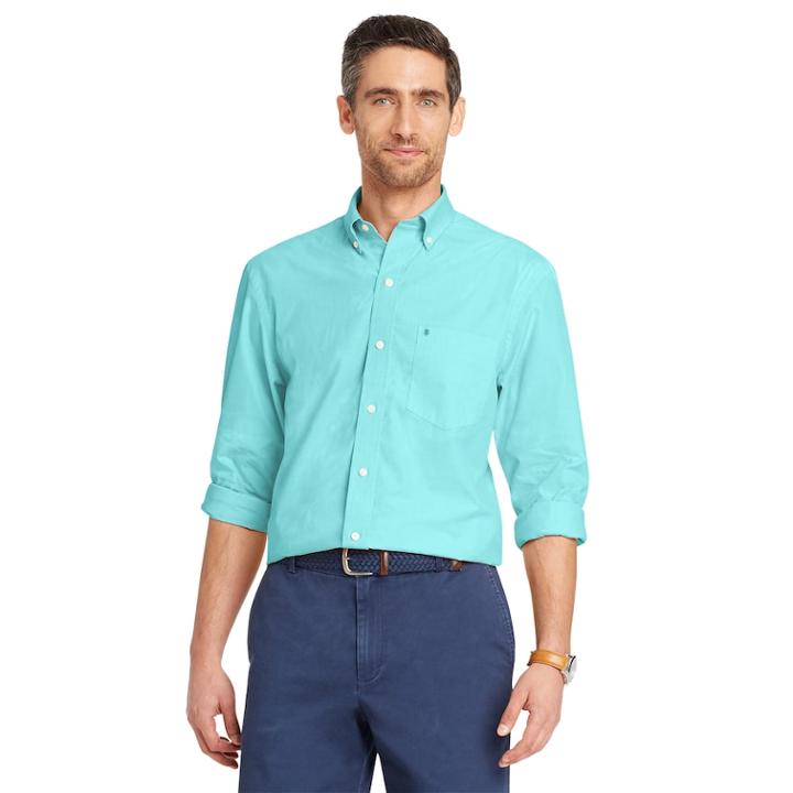 Men's Izod Slim-fit Essential Gingham Plaid Button-down Shirt, Size: Large, Brt Blue