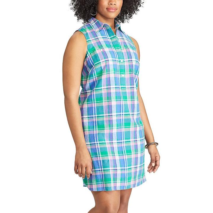 Plus Size Chaps Plaid Linen Blend Shirtdress, Women's, Size: 3xl, Green Oth