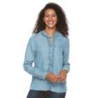 Women's Lee Ruffle Tie Front Shirt, Size: Xl, Blue