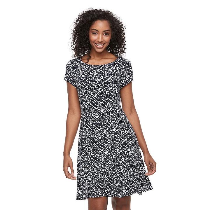 Women's Connected Apparel Print Shift Dress, Size: 8, Blue (navy)