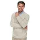 Men's Haggar Classic-fit Fine-gauge Cable-knit V-neck Sweater, Size: Large, Natural