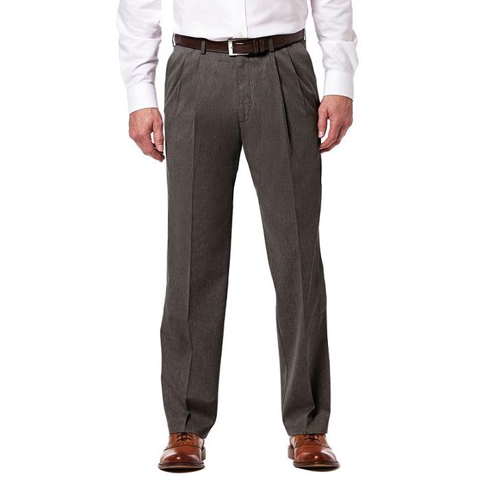 Men's Haggar Premium No Iron Khaki Stretch Classic-fit Pleated Pants, Size: 36x29, Grey (charcoal)