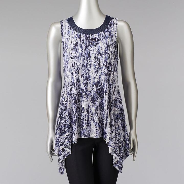 Petite Simply Vera Vera Wang Printed Handkerchief Top, Women's, Size: Xl Petite, Dark Blue