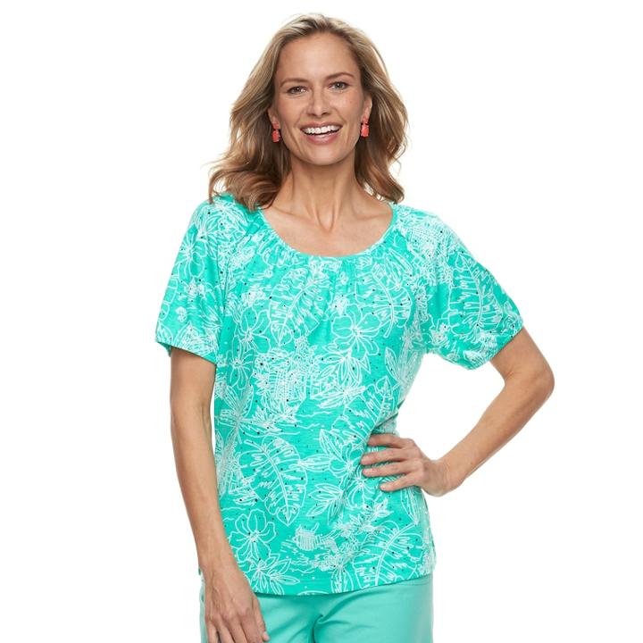Women's Cathy Daniels Embellished Floral Top, Size: Medium, Green