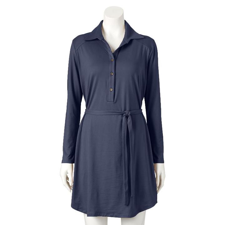 Women's Double Click Solid Shirtdress, Size: Small, Blue (navy)