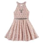 Girls 7-16 Knitworks Pattern Belted Skater Dress, Size: 12, Light Pink