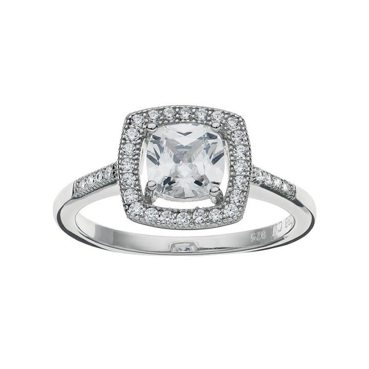 Cubic Zirconia Sterling Silver Square Halo Ring, Women's, Size: 7, White
