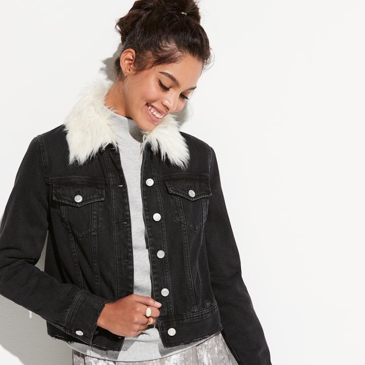K/lab Faux-fur Collar Jean Jacket, Kids Unisex, Size: Xl, Black