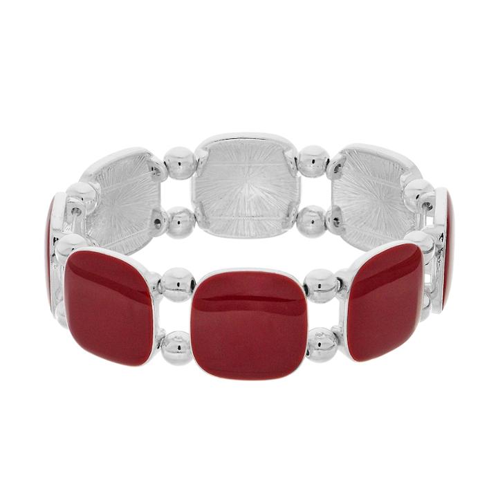 Red Square Cabochon Stretch Bracelet, Women's