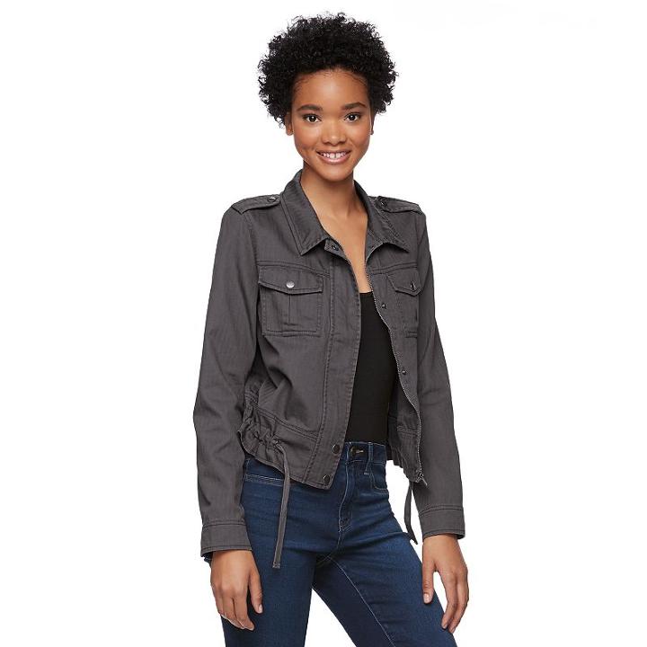 Juniors' Mudd&reg; Zip Snap Utility Jacket, Girl's, Size: Large, Grey