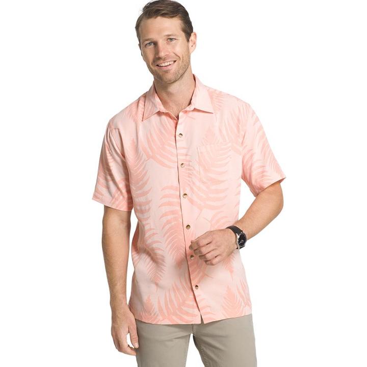 Big & Tall Van Heusen Classic-fit Textured Leaf Jacquard Button-down Shirt, Men's, Size: Xl Tall, Brt Pink