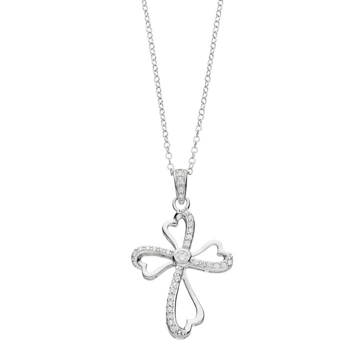Hallmark Sterling Silver Cubic Zirconia Heart Cross Pendant Necklace, Women's, Size: 18, White