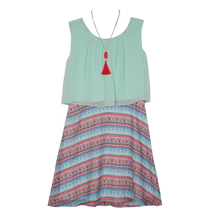 Girls 7-16 Iz Amy Byer Printed Sleeveless Popover Dress With Necklace, Size: 10, Green (mint)