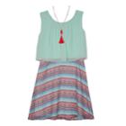 Girls 7-16 Iz Amy Byer Printed Sleeveless Popover Dress With Necklace, Size: 10, Green (mint)