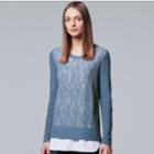 Women's Simply Vera Vera Wang Mock-layer Lace Sweater, Size: Large, Blue